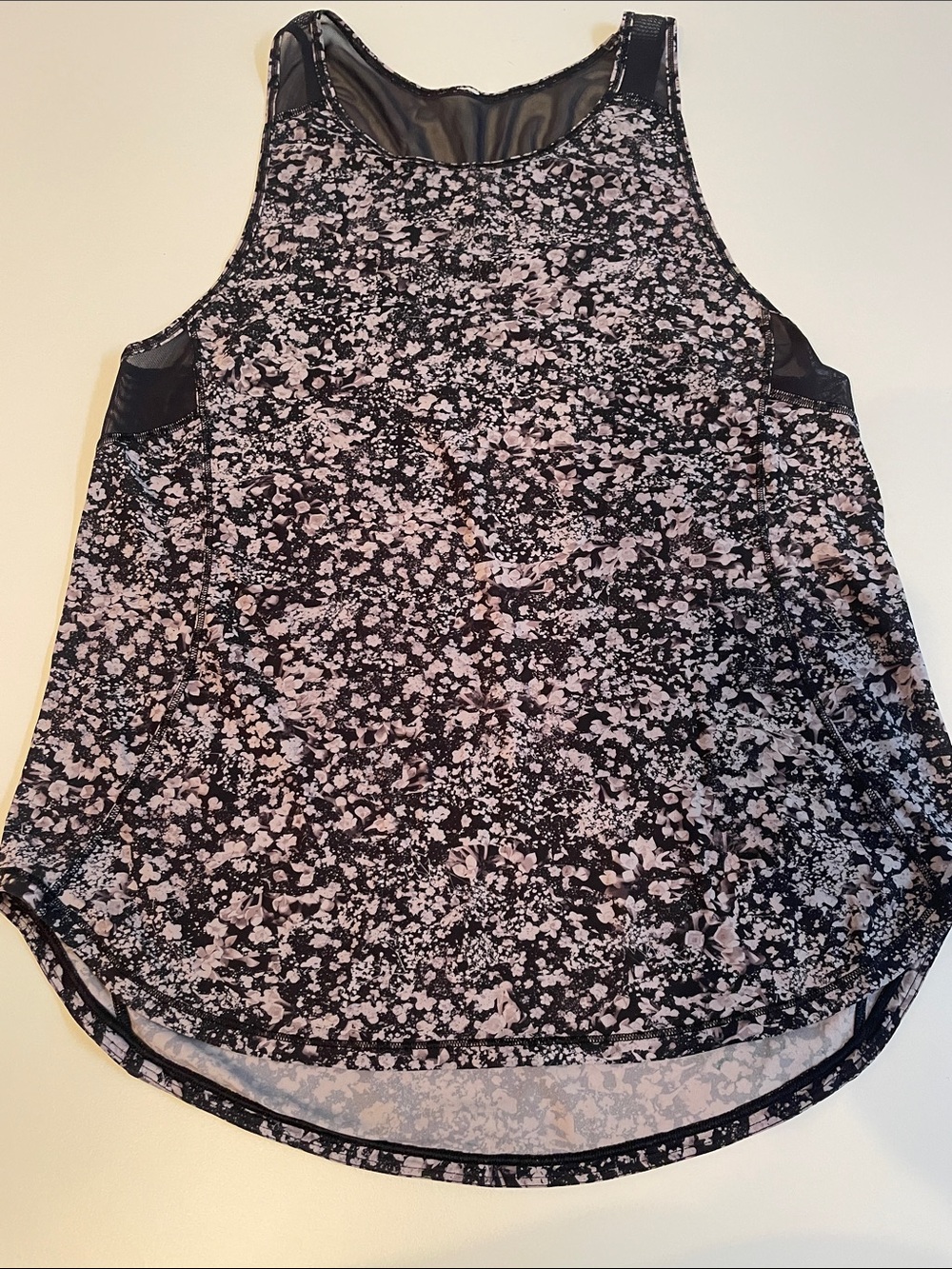 Lululemon Black Mesh Light Pink Floral Print Tank Top See Measurements
